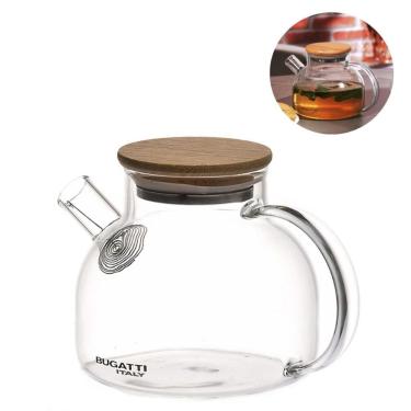 Imagem de Bule de Vidro Coador de Bico Tampa de Bambu 500ml Bugatti