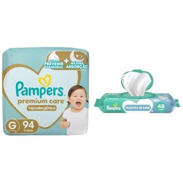 Imagem de Combo fralda Pampers Premium Care G 94 un + Lenço Umedecido Cheirinho de Bebê 48 un
