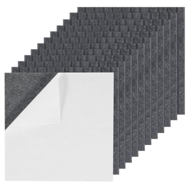 Imagem de 12 peças de quadro de avisos de feltro grande, placa de cortiça de feltro adesivo para azulejos, placa de feltro de 11,8 × 11,20 cm, azulejos elegantes de feltro para parede de cortiça, azulejos de