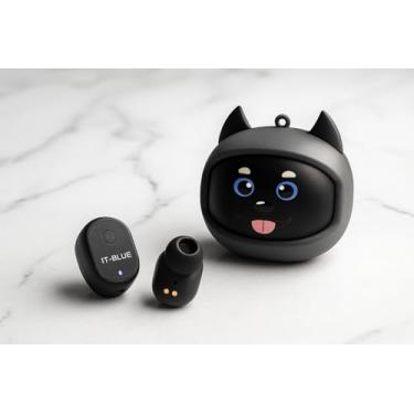 Imagem de Fones de Ouvido Sem Fio com Estojo de Carregamento em Formato de Gatinho Preto, Bluetooth