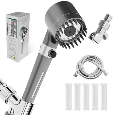 Imagem de Chuveiro filtrado com cabeça de chuveiro portátil de alta pressão, 3 modos de pulverização com liga/desliga, chuveiro de gotas de íons com mangueira, lavagem elétrica para água dura, chuveiro