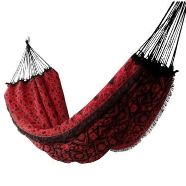Imagem de Rede Descanso Rede De Dormir Rede De Descanso para Casal Indiana Verde Gigante Varanda(Vermelho c/preto)