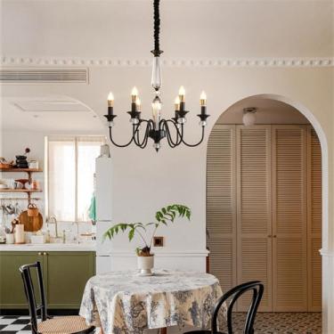 Imagem de Lâmpada Pingente Candelabro LED De Latão Com Estilo Americano E Detalhe De Vela Francesa: Perfeita Para Sala De Estar, Restaurante, Quarto, Estudo, Villa, Hotel, Bar E Café (B Preto 6 luzes)