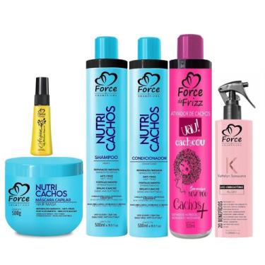 Imagem de Kit Nutri Cachos Force Cosméticos Cachos Hidratados Perfeitos 6 itens 