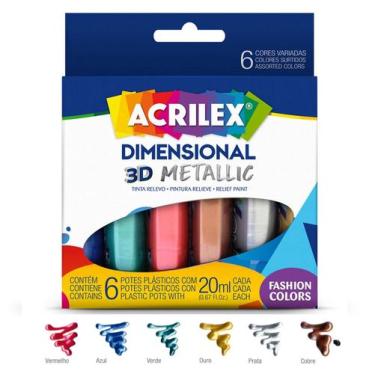 Imagem de Tinta Dimensional Relevo 3D 6 Cores - Acrilex + Nota Fiscal, METALLIC