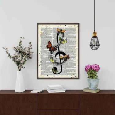 Imagem de Quadro Decorativo Nota Musical - Borboletas 33X24Cm - Vidro