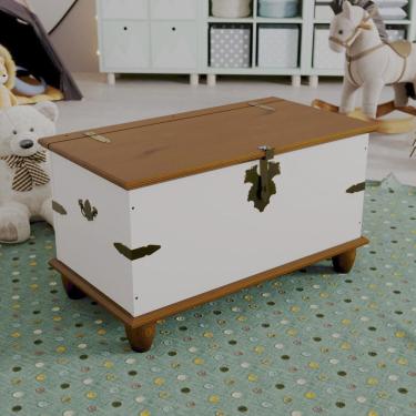 Imagem de Baú para Quarto Infantil com Tampo e Base em Madeira Maciça Joy Off White / Nogueira