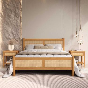 Imagem de Cama Casal Padrão 140 x 190 cm Cabeceira de Palhinha Madeira Freijó Cefira