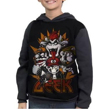Imagem de Moletom Infantil Mario Luigi Wario Bowser Roqueiro - smoke, Preto, 2