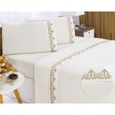 Imagem de Jogo Lençol Atenas Quarto Casal Padrão Bordado 4 Peças 2fronha Cor:palha Com Caqui