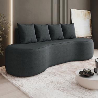 Imagem de Sofá 3 Lugares Orgânico 210cm com Almofadas Benin Bouclê Preto B03 - D'Rossi