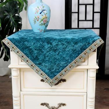 Imagem de Wuluwala Toalha de mesa de cabeceira quadrada pequena capa de mesa de cabeceira rústica com borda floral bordada capa de mesa de canto resistente para quarto, cômoda, festa, decoração de casa 61 x 61