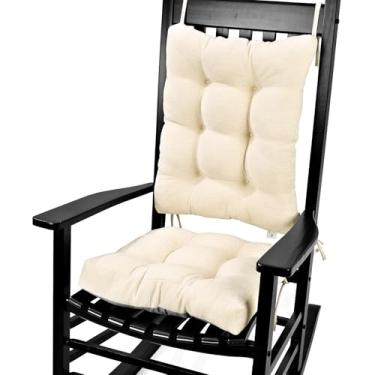 Imagem de Glyzia Conjunto de almofadas de cadeira de balanço para idosos sentados, almofada de encosto e almofada de assento com laços, almofada de cadeira antiderrapante de tecido de chenille de luxo para