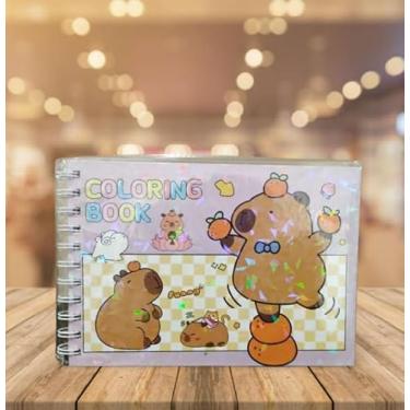 Imagem de Caderno de Colorir Kawaii Puppy, Espiral, Capa Holográfica, Desenhos de Cachorrinhos, ursinhos, capivaras, Design Infantil