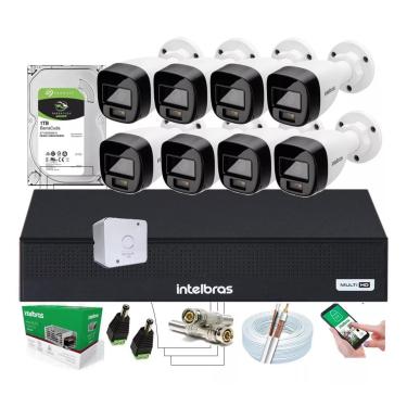 Imagem de Kit 8 Cameras Seguranca Intelbras 3220 Full Color C/ Audio, Dvr 8ch C/ Hd 1tb