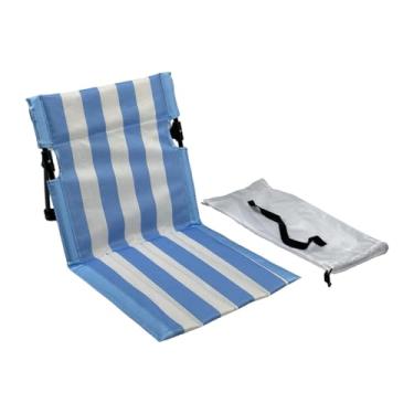 Imagem de oshhni Cadeira de acampamento com encosto, cadeira de descanso dobrável com bolsa de armazenamento, assento confortável para no quintal, pesca ao, Listra Azul E Branca