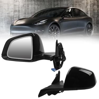 Imagem de Dasbecan Espelho retrovisor lateral compatível com 2020-2024 Tesla Model Y vidro antirreflexo com memória espelhada aquecida lado esquerdo do motorista dobrável #1594111-98-A 159411198A (13 pinos