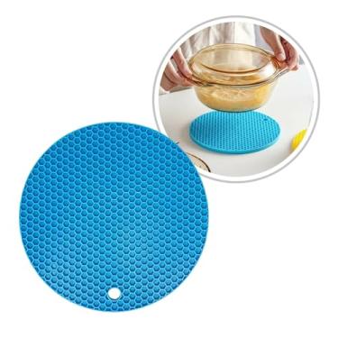 Imagem de Descanso de Panela Silicone Suporte Apoio Protetor Mesa Redondo Silicone Flexível 17cm (Azul Claro, 1 Peça)