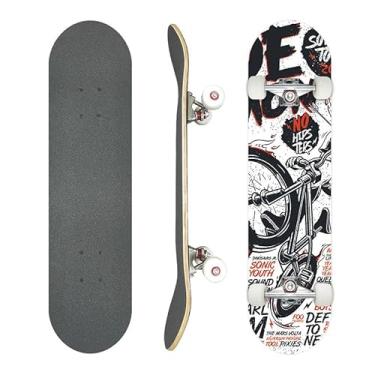 Imagem de Skate profissional de chute duplo, deck de bordo de 78,7 cm, rolamentos ABEC-9, rodas de poliuretano 95A, design gráfico personalizado (bicicleta, 78,7 cm)