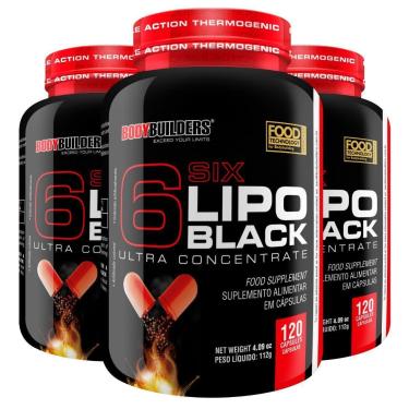 Imagem de Kit 3x Termogênico 6 Six Lipo Black 120 cáps - Bodybuilders-Unissex