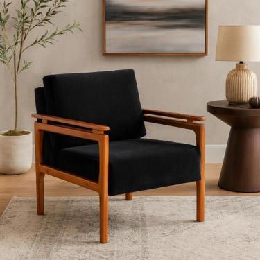 Imagem de Poltrona Yasmin Do Papai Decorativa Estofada Em Veludo Suede Para Área