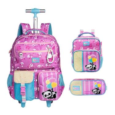 Imagem de Kit Mochila de Rodinha + Lancheira + Estojo Panda 16038-Masculino