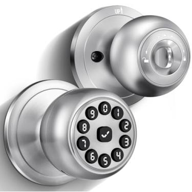 Imagem de Fechadura de porta de teclado inteligente com alça, maçanetas inteligentes com fechadura, fechadura automática com código e aplicativo, maçaneta de porta de entrada sem chave para quarto, porta da