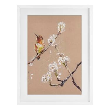 Imagem de Stupell Industries Beija-flor descansando no ramo impressão emoldurada branca sob vidro, design por Cady Driver, 20 x 14