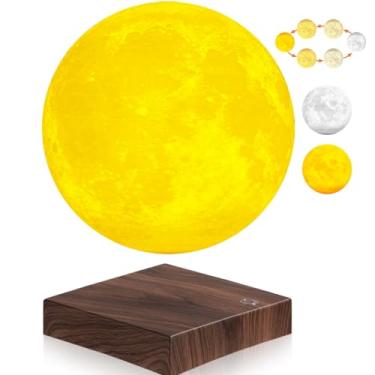Imagem de Lâmpada de lua levitante, luz de lua flutuante 3D girando no ar, 3 cores, levitação magnética, luzes noturnas de LED com controle de toque para decoração de quarto, escritório, presentes legais