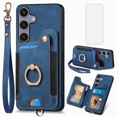 Imagem de Capa de telefone para Samsung Galaxy S25 Plus S25+ 5G capa carteira com protetor de tela de vidro temperado e alça de pulso RFID suporte para cartão de crédito anel suporte S25Plus 25S + S 25 25+