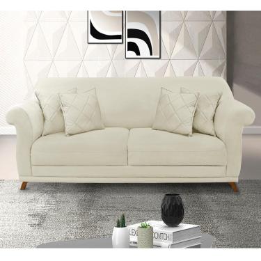Imagem de Sofá 2 Lugares Lorena Veludo 1,60m Pés Em Madeira Maciça - Bege Bege