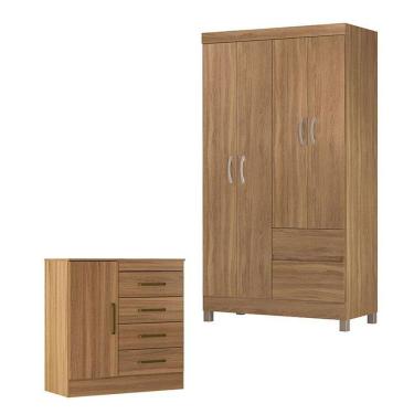 Imagem de Cômoda Montevidéu E Guarda Roupa Solteiro Lótus Amêndola Touch - Demóbile