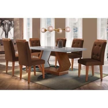 Imagem de Sala De Jantar Completa Alvorada Tampo Madeirado C- Vidro Canto Reto 180x90cm E 6 Cadeiras Imperatriz Imbuia-off White - Veludo Marrom - Rufato