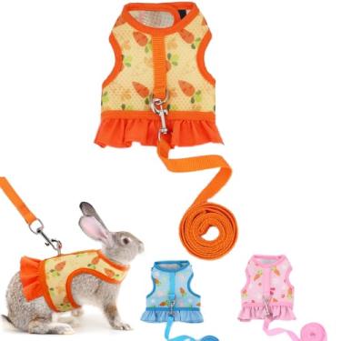 Imagem de Conjunto de arnês e coleira de coelho, colete de coelho, roupas de porquinho-da-índia, furão, ratos, hamster, malha macia, à prova de fuga, estampa de cenoura fofa para chinchila, animais pequenos