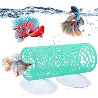 Imagem de Alrhso Rede de peixes Betta, acessórios para tanques, esconderijo, túnel betta com ventosas, rede de plástico para aquário Bettas para peixes pequenos, camarões, brinquedos, acessórios de decoração de