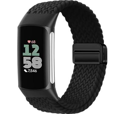 Imagem de LeyuBand Pulseiras magnéticas de nylon trançado compatíveis com Fitbit Charge 5/Fitbit Charge 6 para mulheres e homens