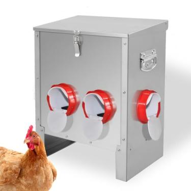 Imagem de XKV Alimentador de frango automático de metal 13,6 kg com 6 portas, sem desperdício de alimentação, suporte para todas as estações, resistente ao clima e à prova de animais, adequado para frango