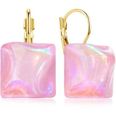 Imagem de unixmoment Brincos femininos com pingente geométrico quadrado de resina colorida delicada ouro 14 k, Regular, Resina, Sem pedra preciosa