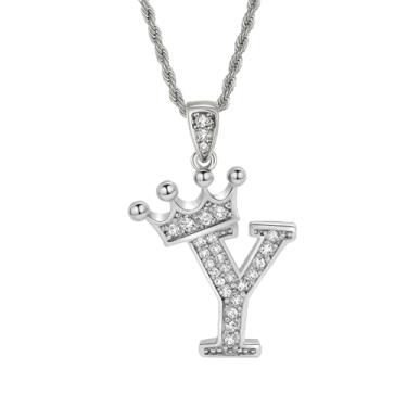 Imagem de Colares femininos com inicial de prata, colar longo com pingente delicado de letra A-Z, colar com nome de coroa, joias para presente feminino, One size, Metal, Sem Pedra Preciosa