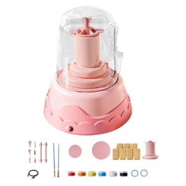 Imagem de Colaxi Torno de oleiro para crianças, kit completo de cerâmica, materiais de arte, plataforma giratória removível, ferramentas de escultura compactas para, Rosa