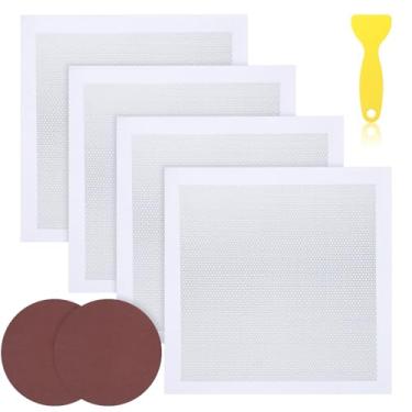 Imagem de 4 kits de reparo de parede seca, 30 x 30 cm, remendo de reparo de drywall de malha autoadesivo com lixas raspadoras, kit de remendo de paredes de alumínio de metal resistente para teto de parede