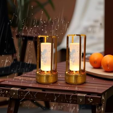 Imagem de PIKAFOX Pacote com 2 lâmpadas de cristal com regulação de toque, luminária de mesa de LED recarregável, brilho ajustável em 3 cores, luz de mesa alimentada por bateria de 3200 mAh para quarto