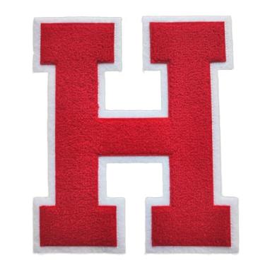 Imagem de 1 peça de patch de letra de chenille vermelho de 16,5 cm com borda branca – adesivos do alfabeto para roupas, jaquetas, mochilas, chapéus para decoração personalizada, nome personalizado e artesanato