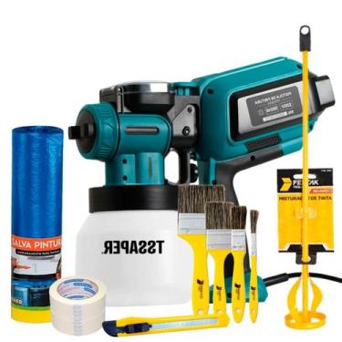 Imagem de Kit Pintura 1 Pistola Pulv. 550w 110V, 4 Pincéis, 2 Fitas Crepes, 1 Sa