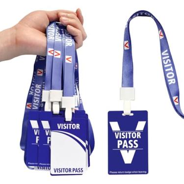 Imagem de Cordão de crachá de visitante com clipes (25 peças) - Passe de identificação temporário reutilizável para escritório, escola, eventos, cartões de segurança de plástico PVC para convidados de exposição