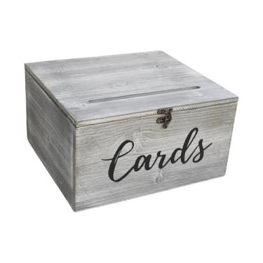 Imagem de Fancyes Organizador de Porta-Cartões de Casamento, Estojo Elegante em Madeira para Decoração, Cofrinho Versátil com Compartimento para Decoração de Mesa de, Cinza