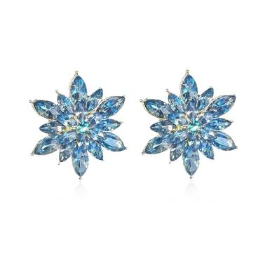 Imagem de YUNXI Brincos de flor de cristal para mulheres - brincos de strass azul claro rosa preto branco joias de pedras preciosas para mulheres, Large, Metal, Sem pedra preciosa