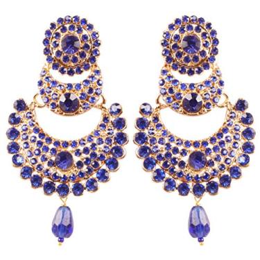 Imagem de Touchstone Brincos indianos de bollywood Chand Bali meia lua crescente strass designer lustre brincos para mulheres., Strass, Sem pedra preciosa