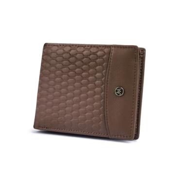 Imagem de Carteira masculina fina de couro legítimo dobrável com bloqueio de RFID, comporta mais de 6 cartões e dinheiro com 1 janela de identidade, carteira segura antifurto para viagens e uso diário (com