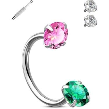 Imagem de OUFER Anéis de nariz em ferradura, aço cirúrgico 316L duplo brilhante zircônia cúbica transparente para mulheres, brincos de cartilagem roscados internamente de 20G, 7 mm, joia de piercing de orelha